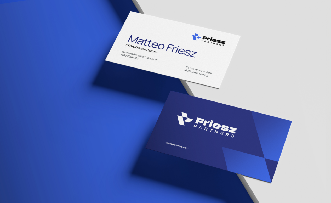 A minimalist business card design for a private equity firm, created by Ajust Design, reflecting professionalism and a focus on sustainable investing.